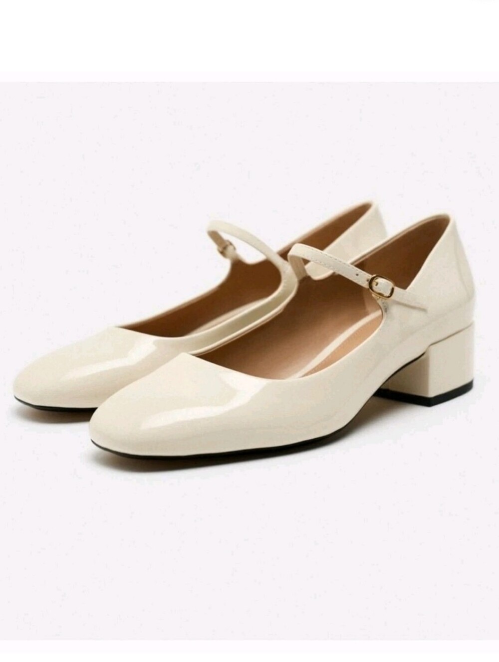 Forever Ivory Patent Mary Jane Heels Pumps Round Toe